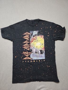 Def Leppard Pyromania Black Band Tee with Orange Splatter